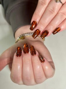 Luxury custom nail shapes with tortoise shell design at NailàCarte Chicago