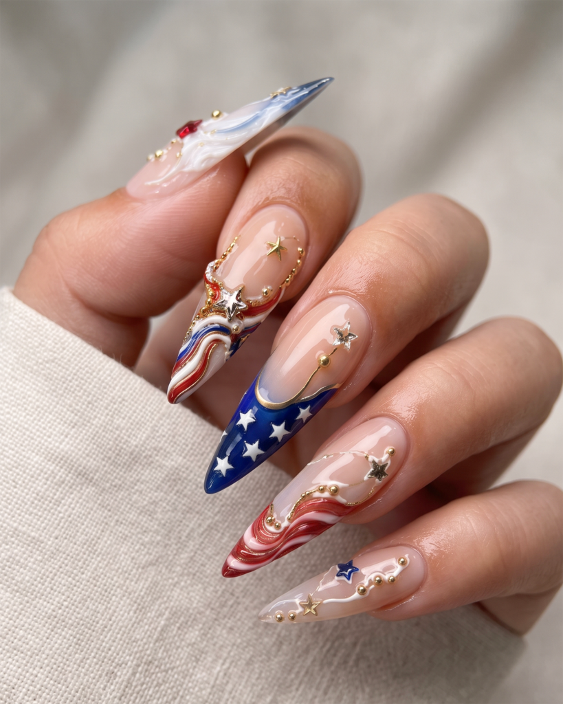 A luxury hand care session featuring elegant fourth of july nail inspo options