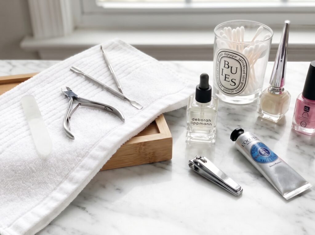 Essential professional nail tools and premium treatment components in an executive nail kit