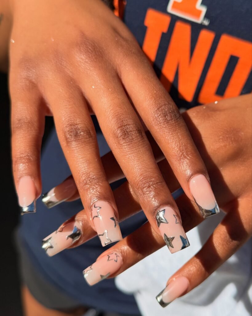 Minimalist chrome art applications showcasing professional chrome nails