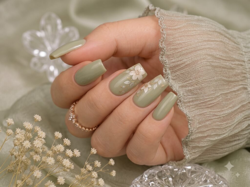 Relax nails colors with trendy sage green nails inspired by nature