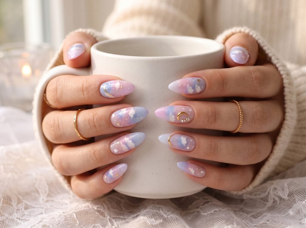 Aura magic nails designs featuring soft blended color gradients