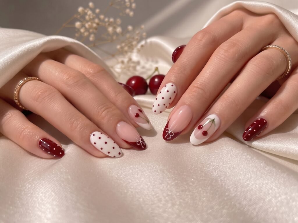 cute nails designs trending in 2026 with pastel bows hearts and kawaii nail art