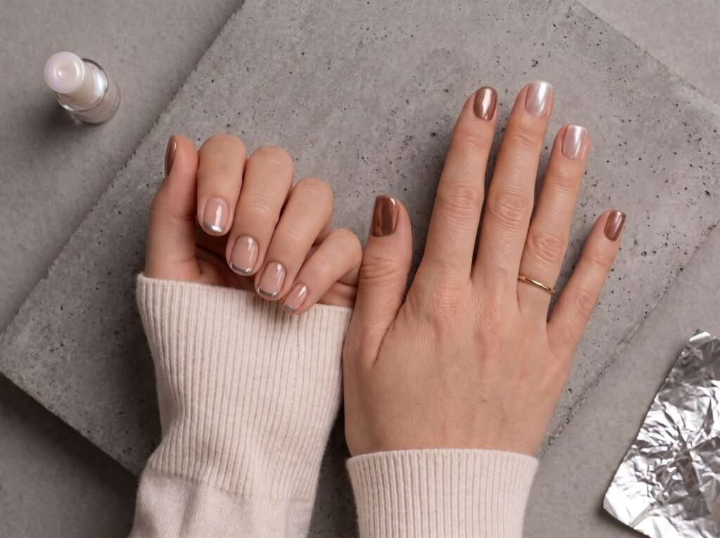 chrome nails designs selected based on finger length