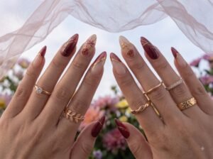 Elegant rose nails for weddings and special events in 2026 with floral designs