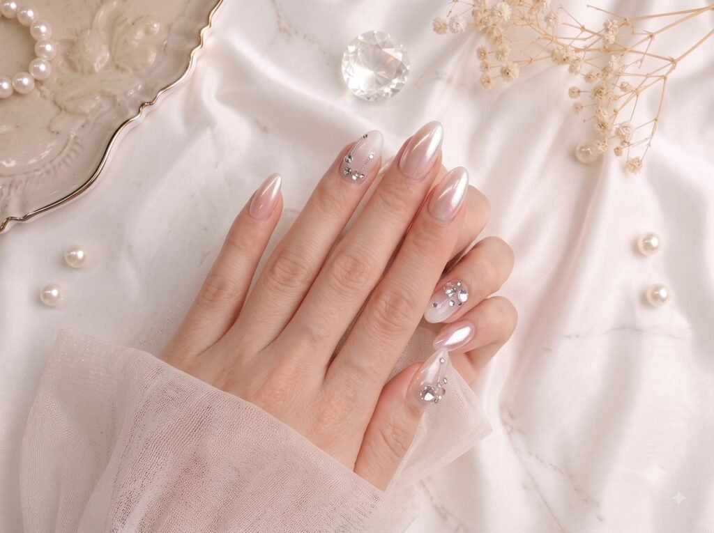 Pearls nails designs paired with different fashion styles and aesthetics