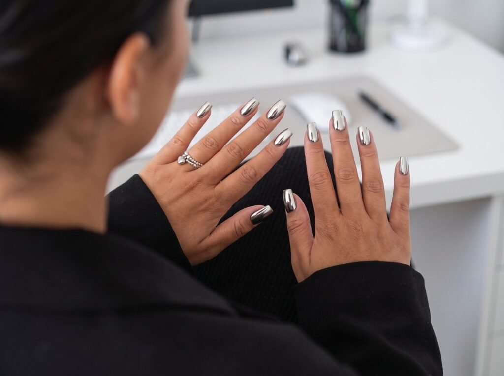 chrome nails designs on square nail shapes