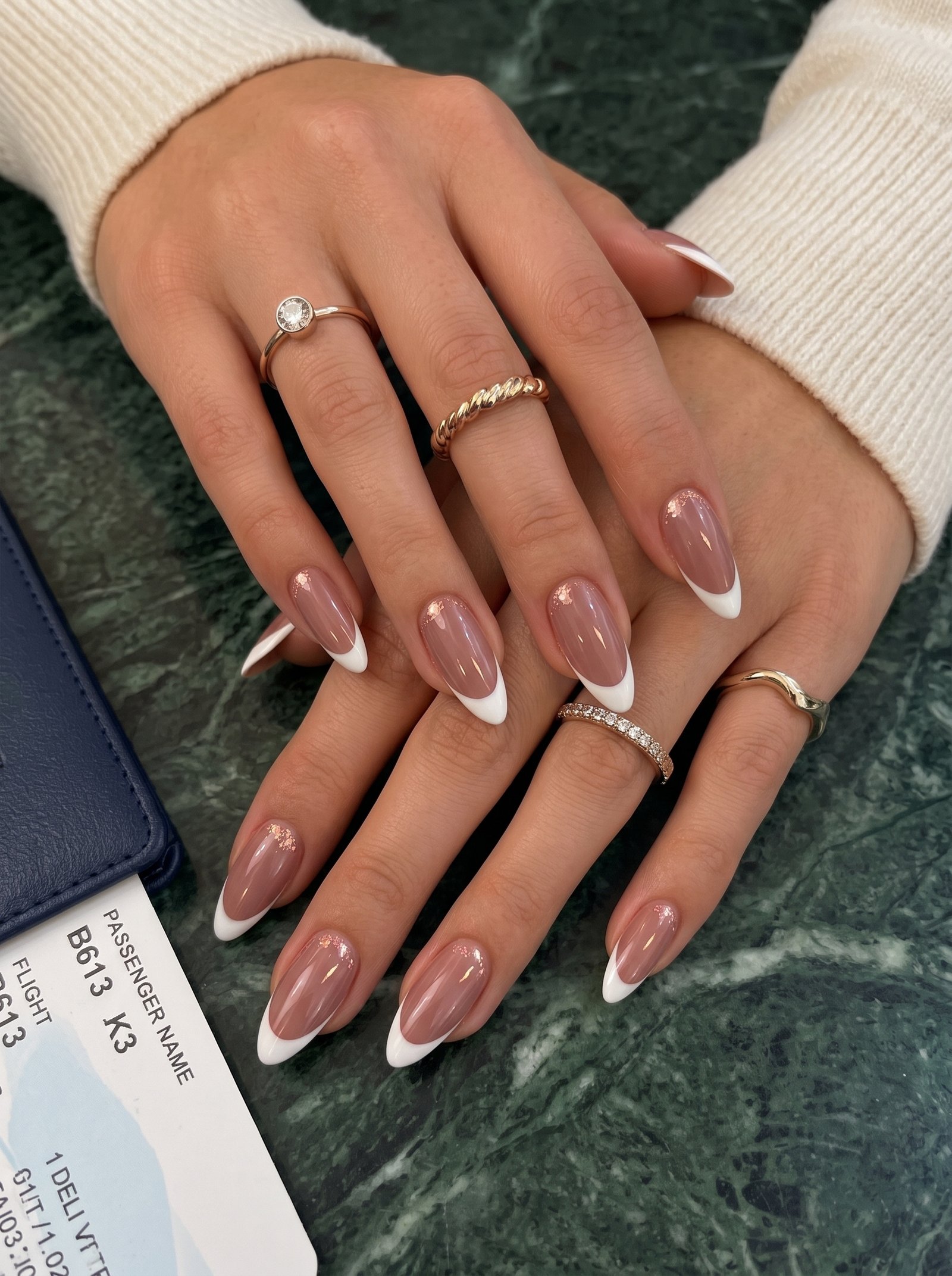An executive travel preparation session utilizing long wear nail inspo