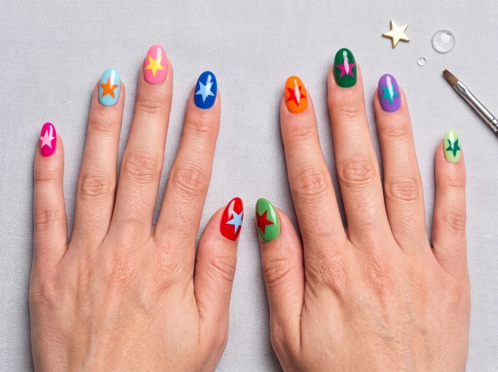 minimalist star nails designs on nude and sheer nails for everyday elegance
