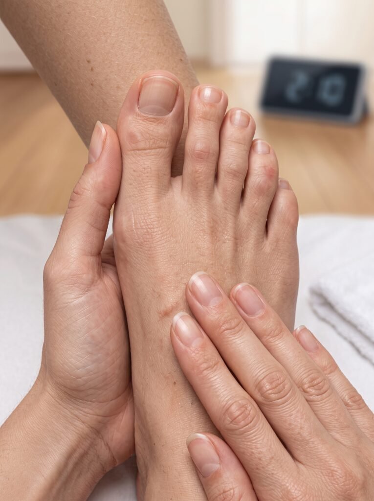 Allowing active gel from the orvelle nail fungus pen to dry completely during healthy nail care