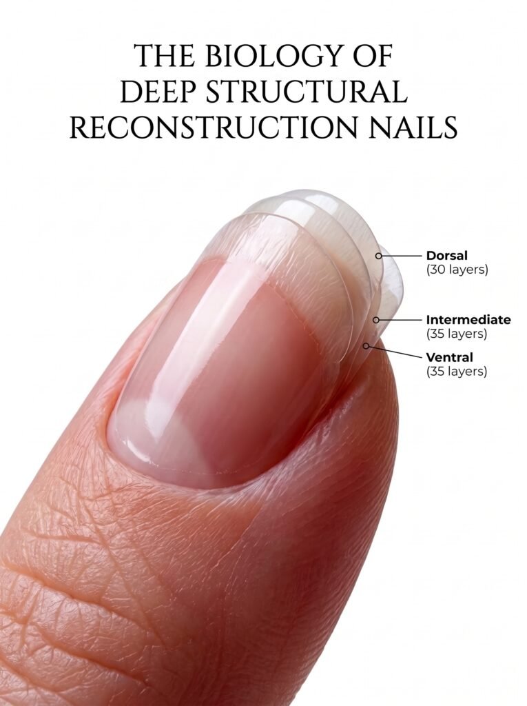 A deep clinical view of a damaged keratin matrix before and after a structural nail reformation treatment