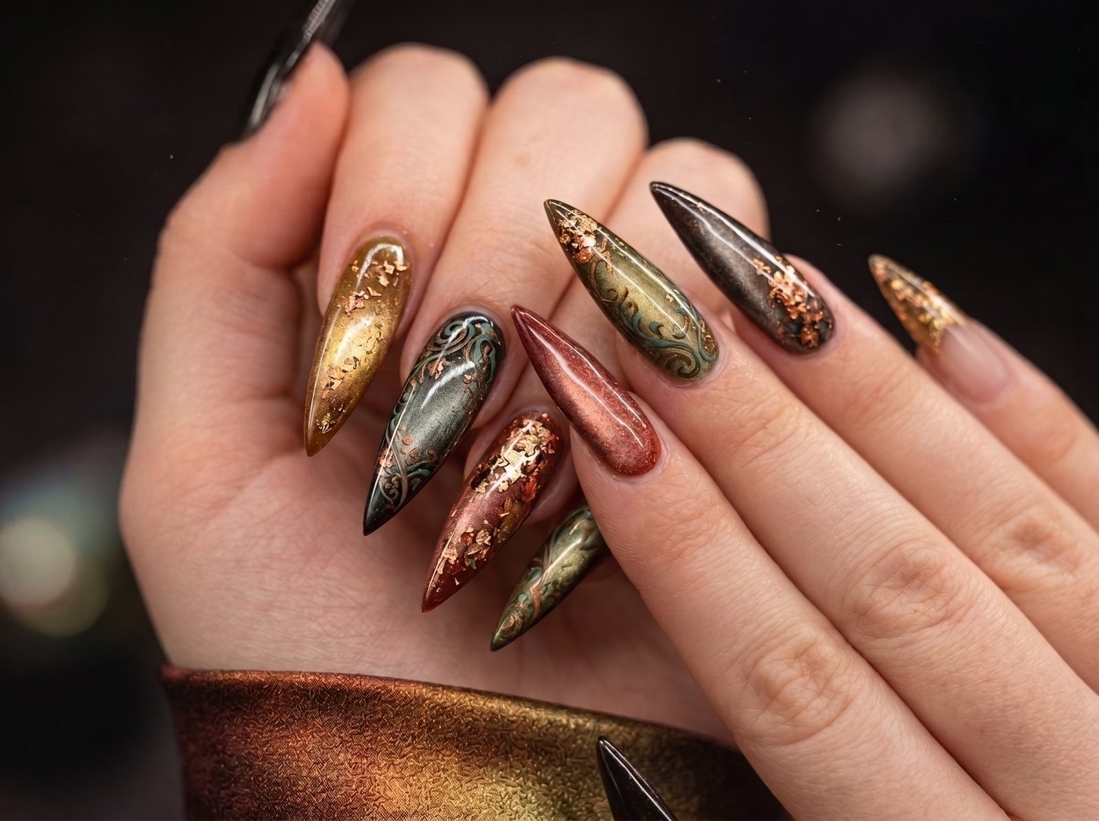 long cat eye nails design featuring glamorous magnetic shimmer trend in 2026