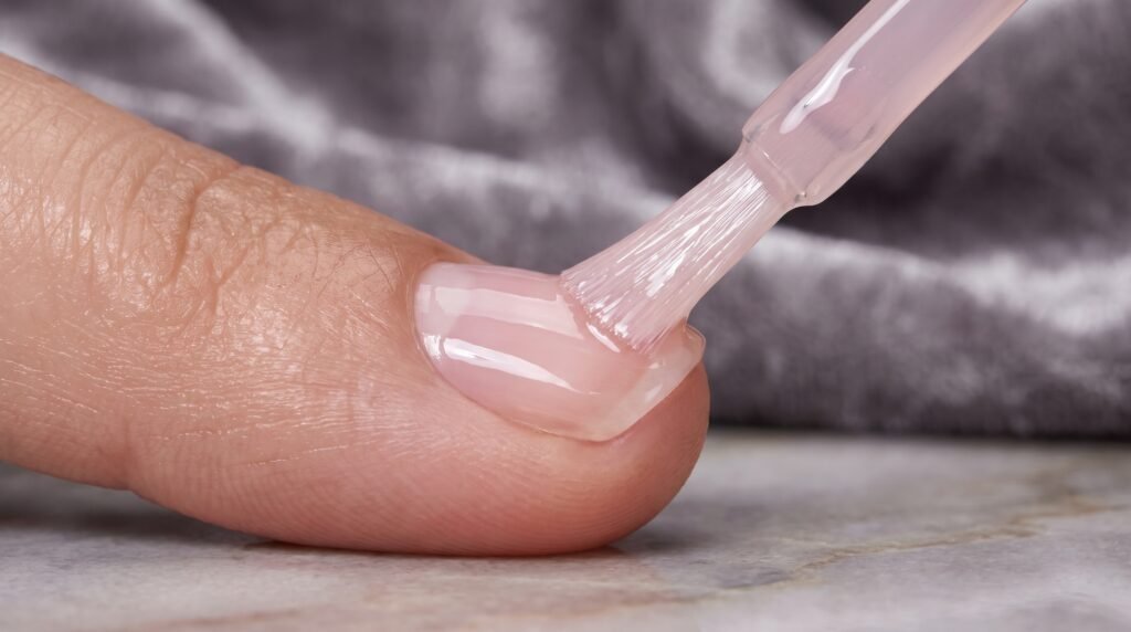 A professional hand styling session utilizing medical-grade nail glue safely