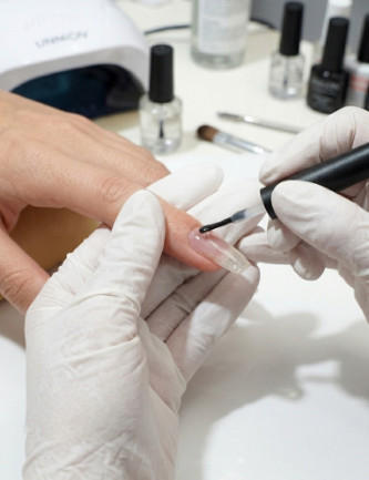 Builder gel creating a smooth natural nail shape with balanced structure and added strength
