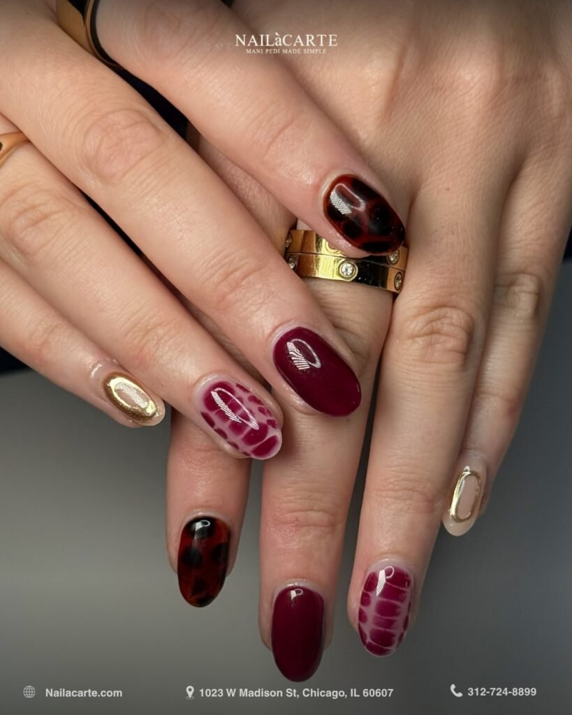 Nail technician applying builder gel nails during manicure