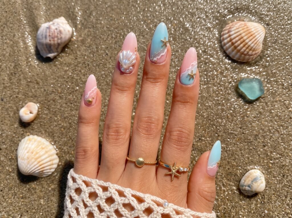 perfect dreamy nails with milky white, lavender, nude, and pastel color palette