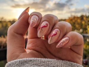 flamant nails designs with chic French-inspired colors and elegant details