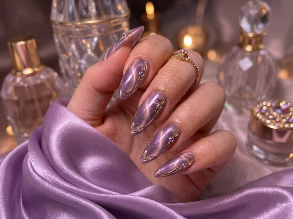 unique nails designs with cat-eye magnetic shimmer effect