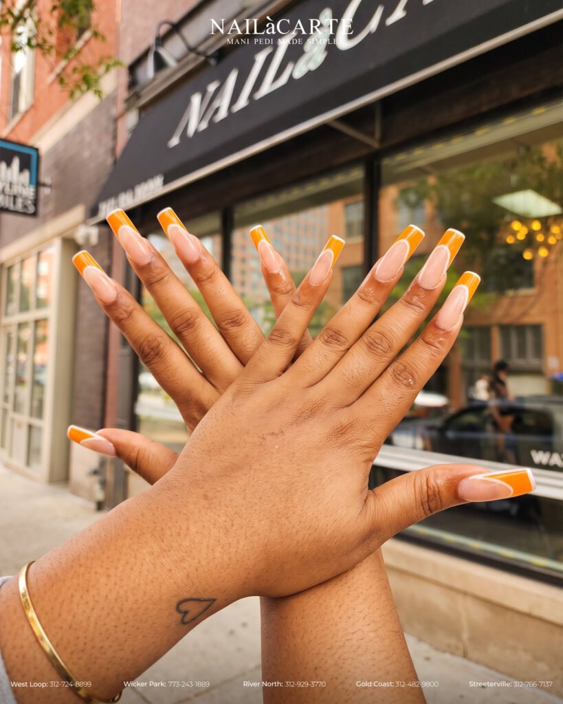 Micro-detailed handwork and custom color blending for custom nail art west loop at NailàCarte.
