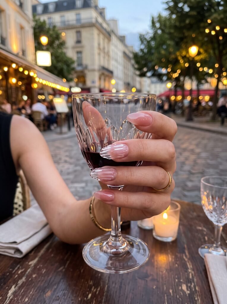 Translucent wine BIAB with clear 3D glass ribs featuring burgundy fall nails Gold Coast at NailàCarte.