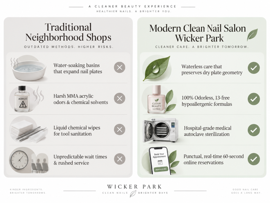 Waterless manicure preparation at NailàCarte clean nail salon wicker park.