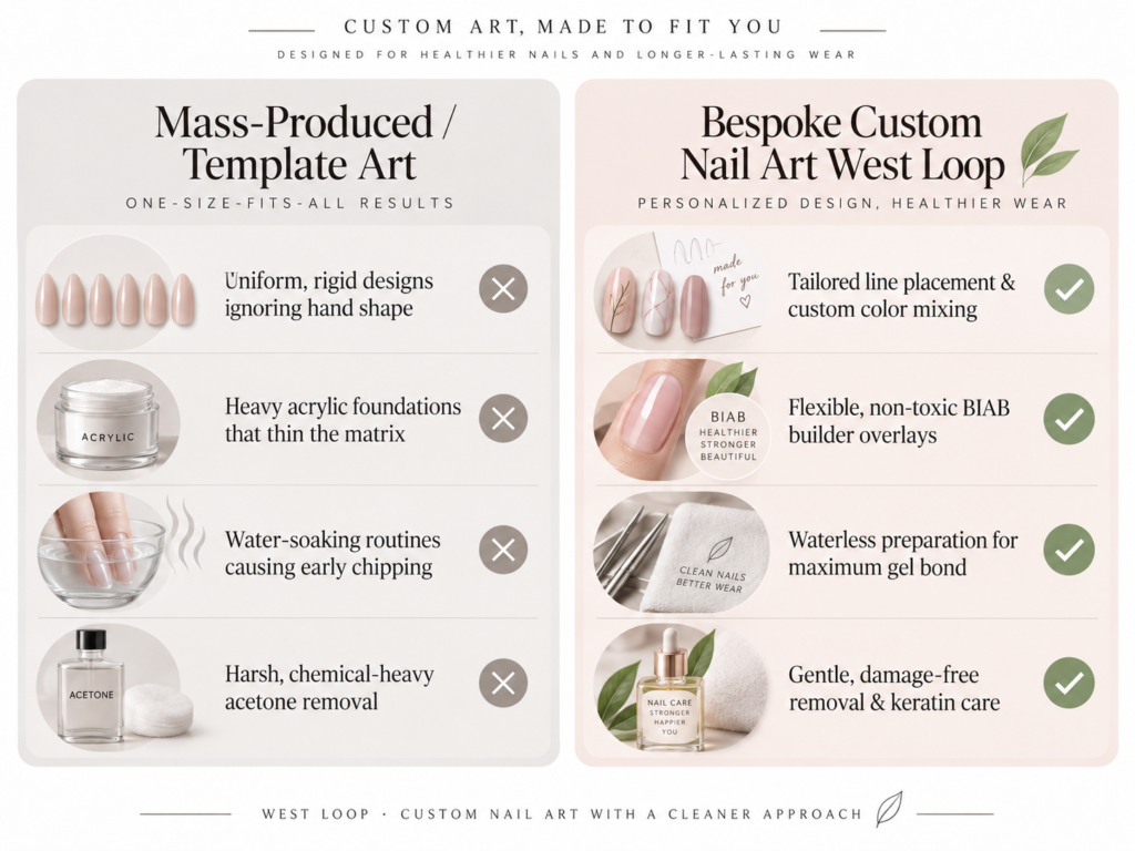 Waterless nail preparation for custom nail art west loop at NailàCarte