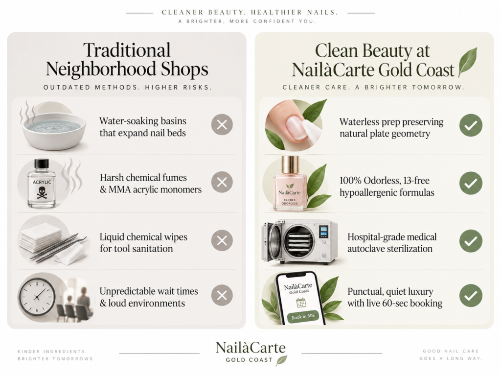 Waterless manicure preparation and autoclaved tools at the best nail salon in gold coast at NailàCarte.