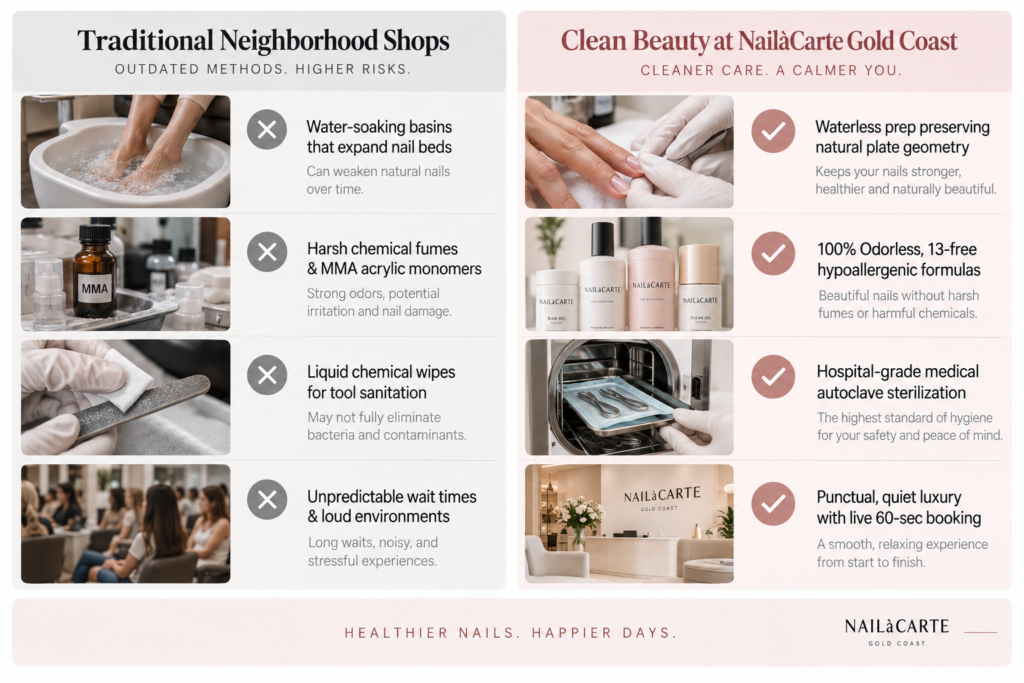 Waterless manicure preparation and autoclaved tools at NailàCarte the best nail salon in gold coast.