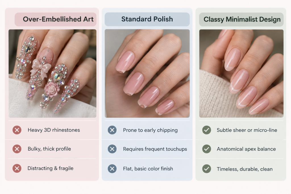 Modern classy nail designs Streeterville featuring soft milky glaze finish at NailàCarte Chicago.