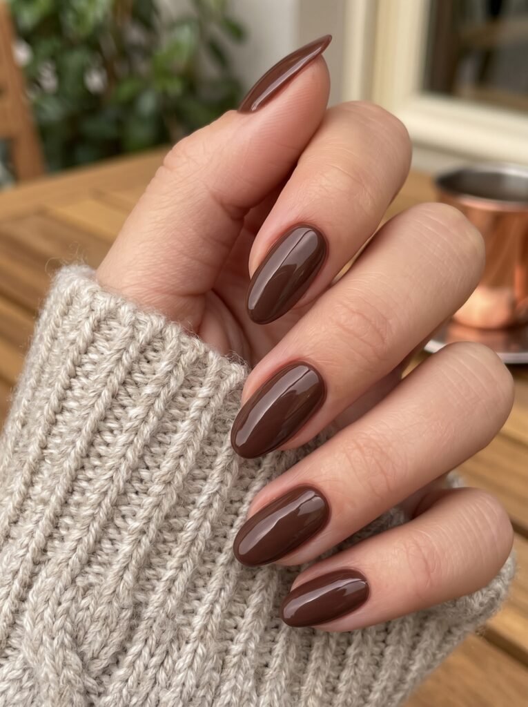 Rich dark roast espresso brown pedicure featuring chic fall toe nail colors at NailàCarte.
