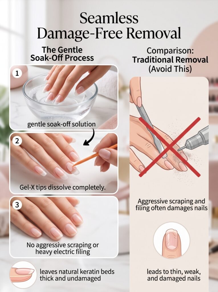 Gentle soak-off removal preserving keratin beds for gel-x nails west loop at NailàCarte.