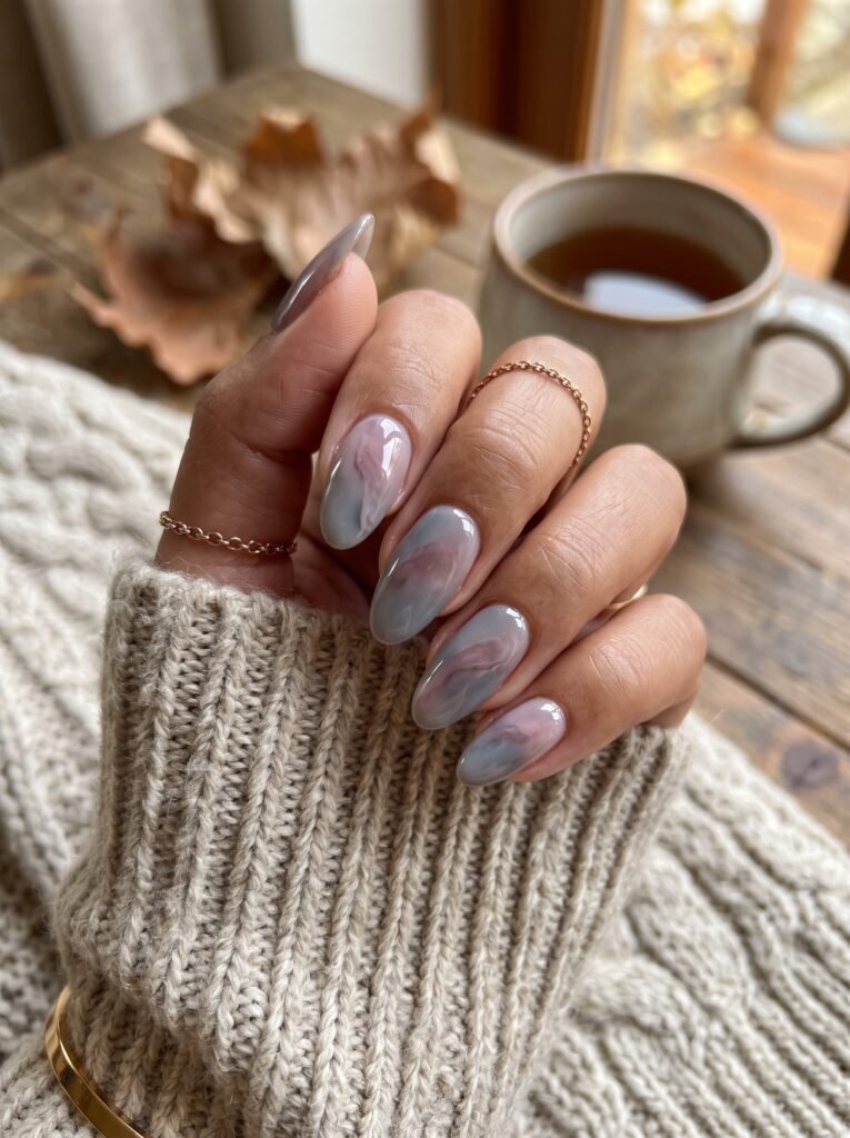 Translucent ghost rose and muted mauve nail colors for fall 2026 with non-toxic BIAB overlay.