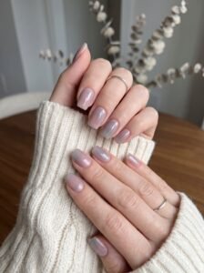 Ghost rose and dusty mauve BIAB overlay featuring clean nail fall colors at NailàCarte.