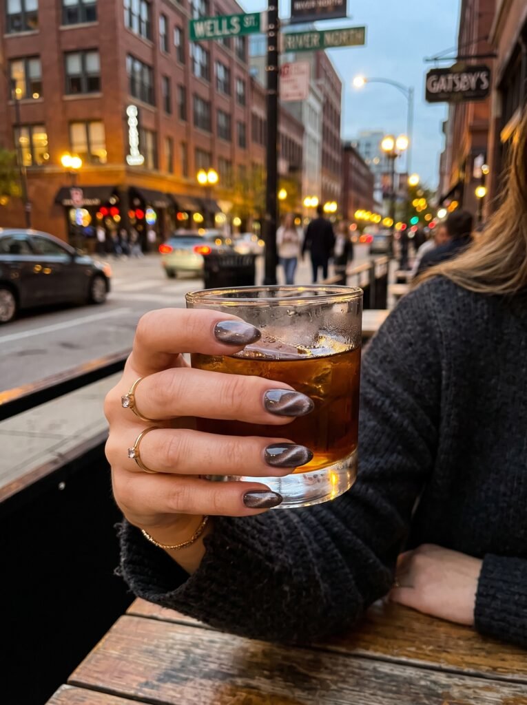 Smoky quartz 3D cat-eye gel manicure highlighting velvet september nail ideas Wicker Park at NailàCarte.