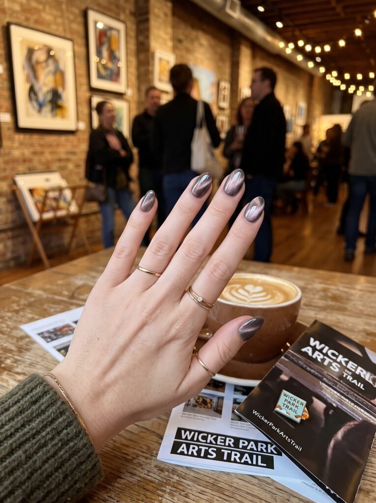 Smoky quartz 3D cat-eye gel manicure highlighting velvet september nail ideas Wicker Park at NailàCarte.