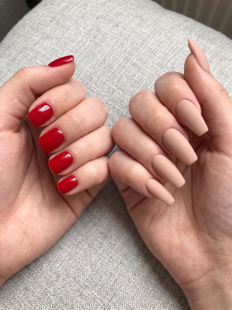 Modern custom coffin and square nail shapes crafted for a bold manicure at NailàCarte.