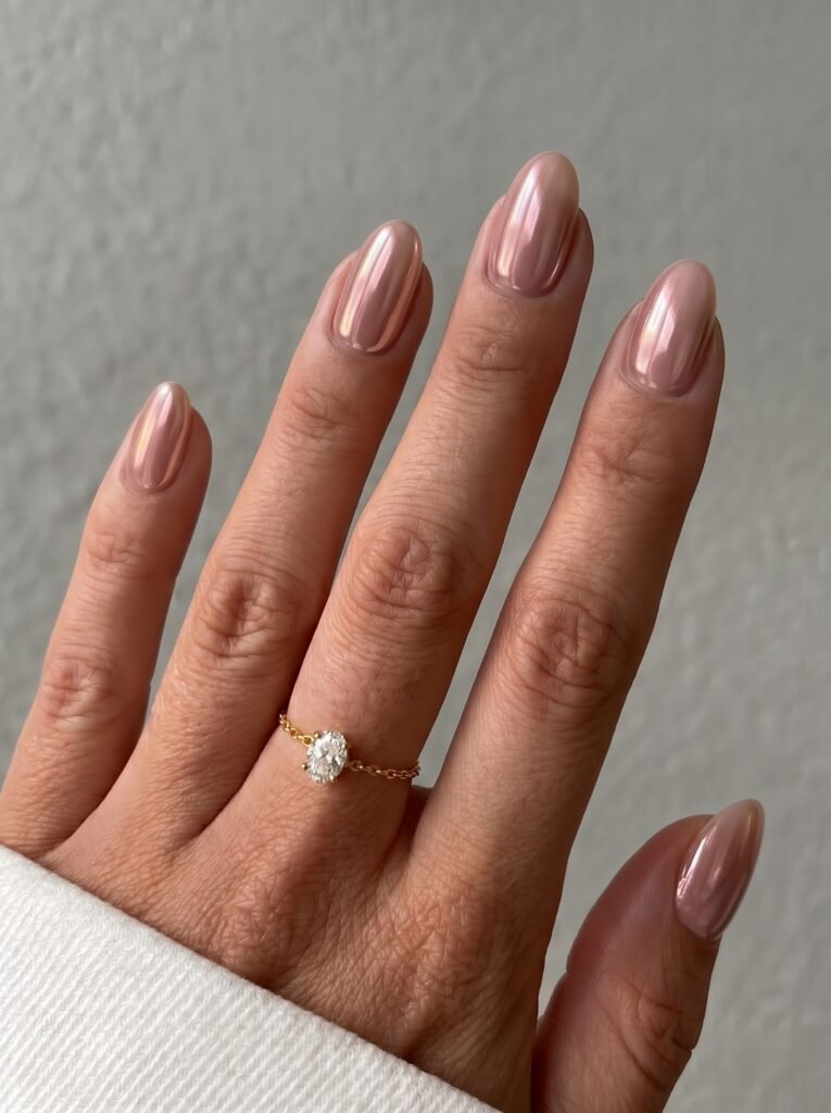 Glazed spiced caramel pearl finish creating luminous warm fall nail designs at NailàCarte.