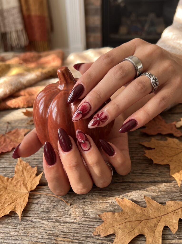 Rich burgundy and deep wine gel finish for classy fall nails Gold Coast at NAILàCARTE.