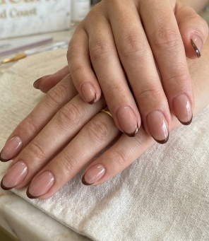 A clean girl nude builder gel manicure with micro-French tips at NailàCarte Gold Coast