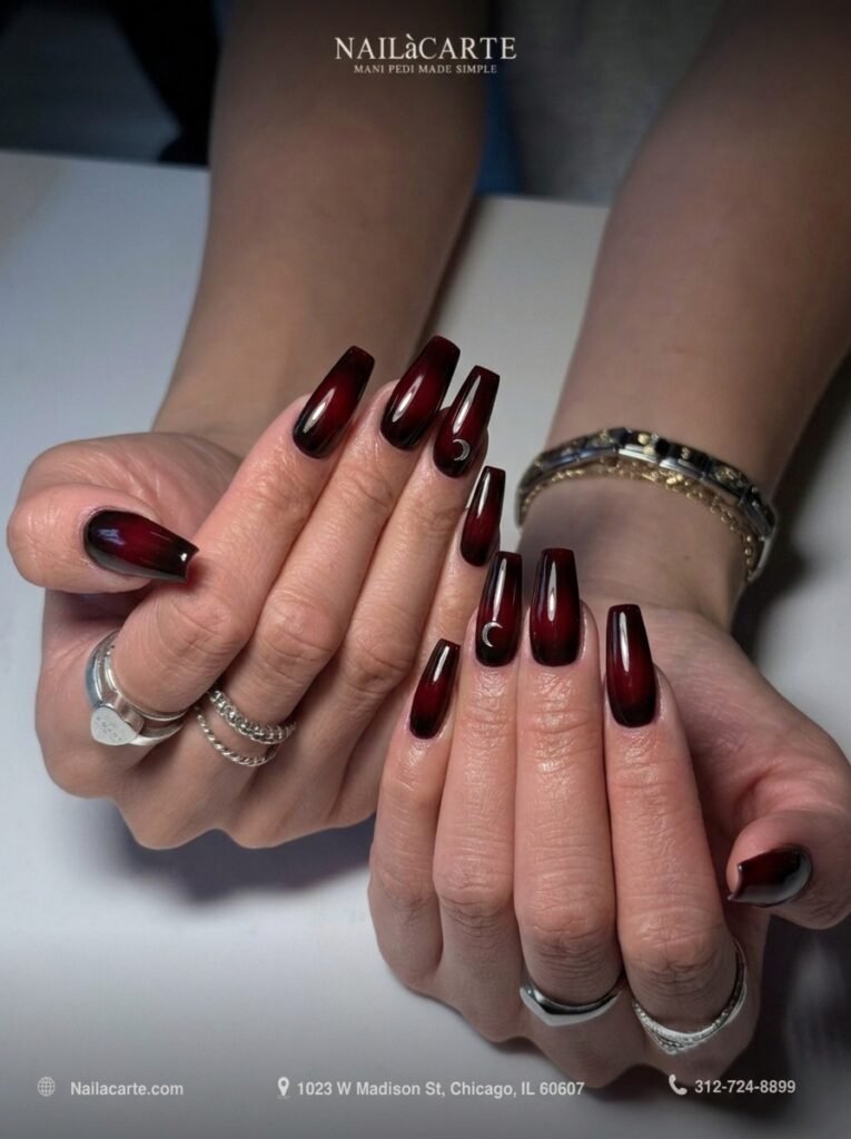 Cherry noir nails in Gold Coast for chic fall color ideas