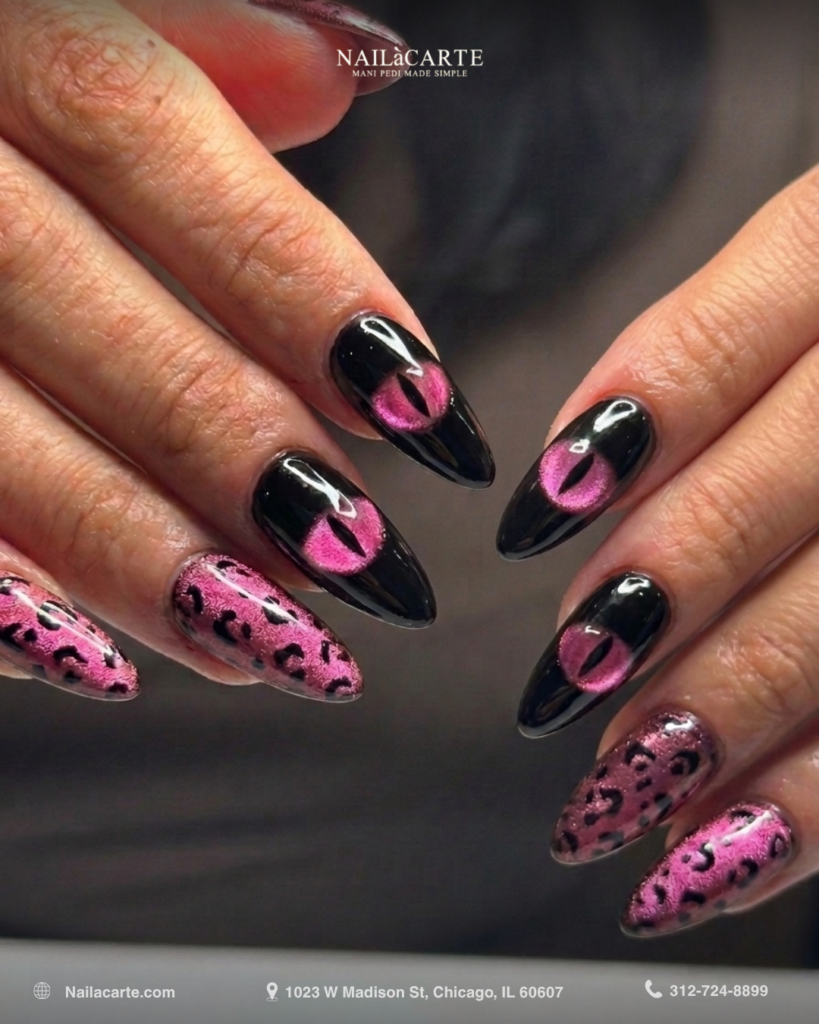 Spooky nail art Chicago ideas with ghosts and black polish